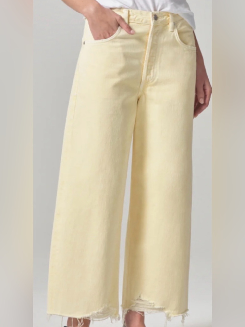 Citizens of Humanity Ayla Undone Raw Hem Crop Jeans - Limoncello Yellow Sz 24